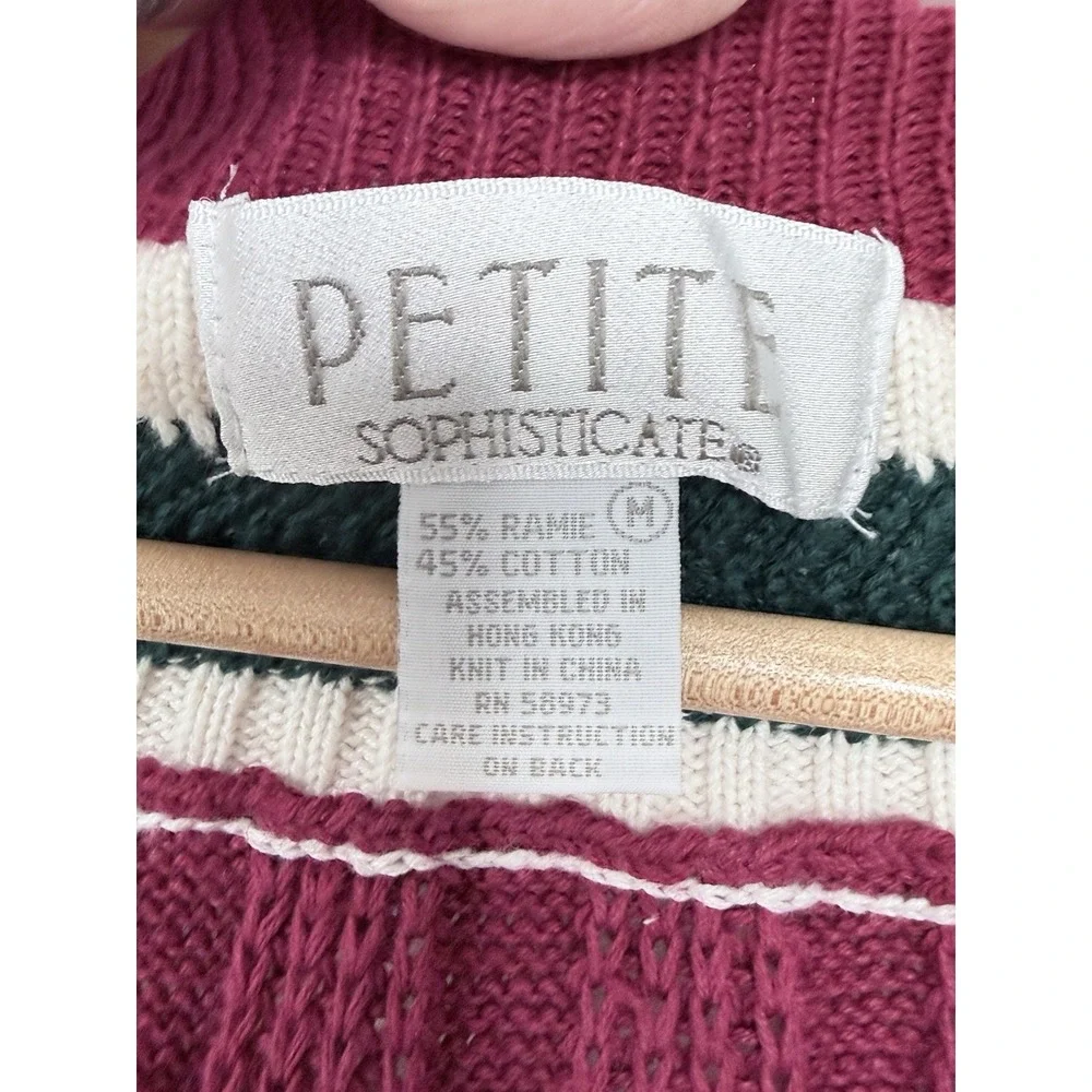 Petite Sophisticate Red/green TENNIS GOLF sweater V-neck Cable Knit SZ M‎ Preppy